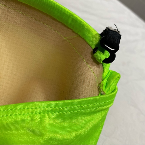 Vintage 80’s Bikini Top Highlighter Green Neon Halter Scrunch Twist Tie - Picture 11 of 13
